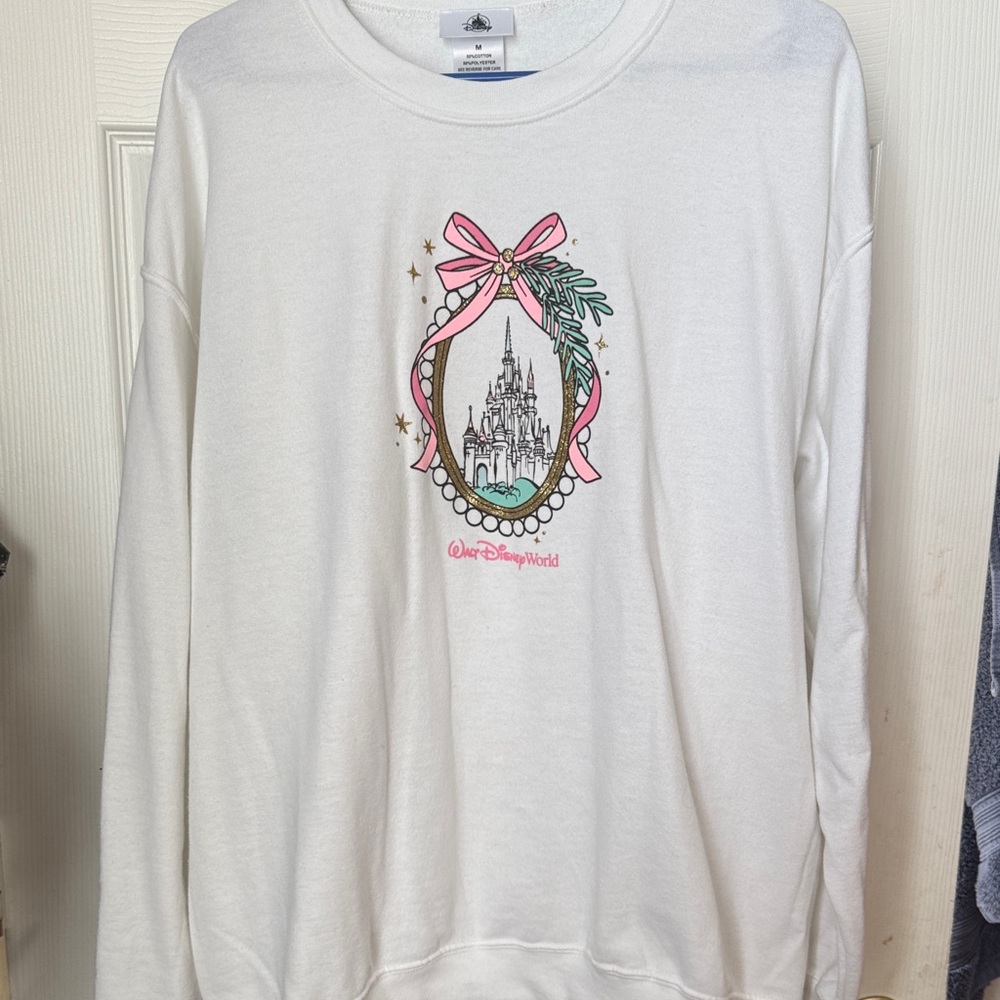 Disney White Sweatshirt with Pink and Green Castle Design